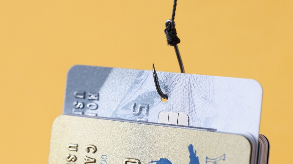 Credit cards on fishing hook